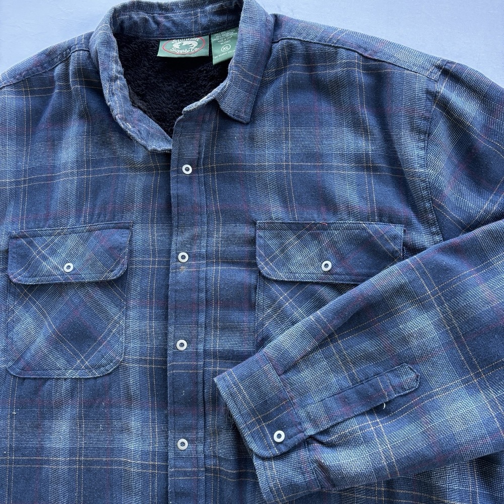 Stillwater Supply Co‎ Sherpa Lined Flannel Shirt Jacket XL Blue Plaid Snap Front
